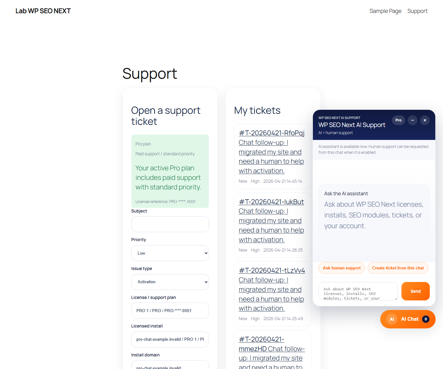 Example license/context screen from the WP SEO Next guide pack.