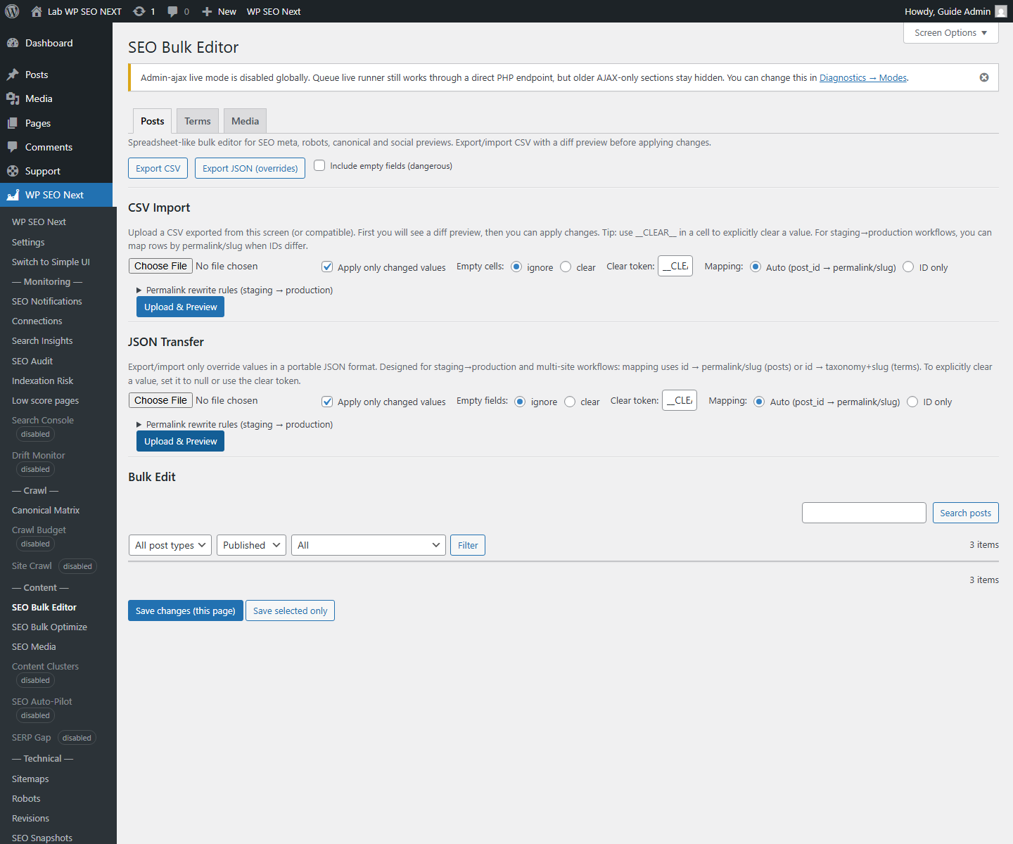 Metadata Tools / low-score page workflow from the guide screenshot pack.